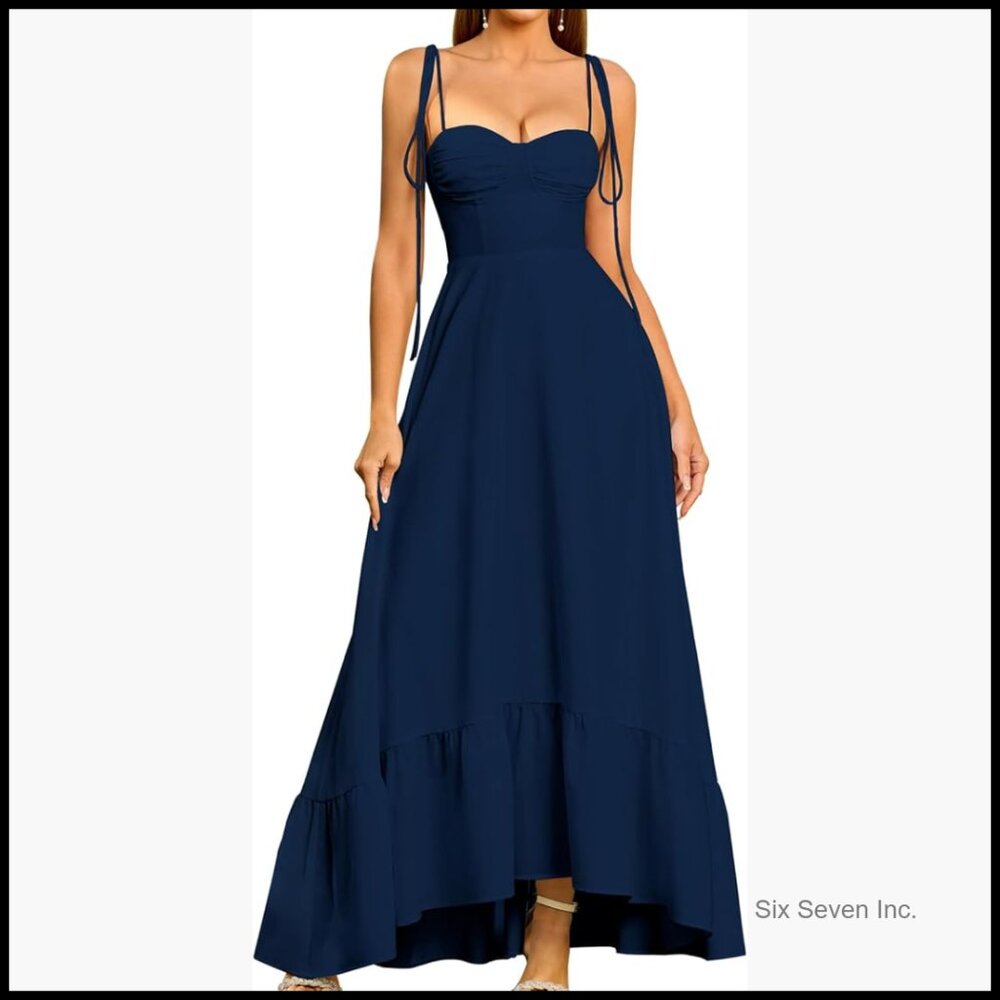 Polyester Elastane Smocked Back Spaghetti Strap Maxi Dress Wedding Guest